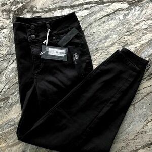 JEANS Tahari NWT triple button skinny, 8-29, W, black, stretchy, high waisted